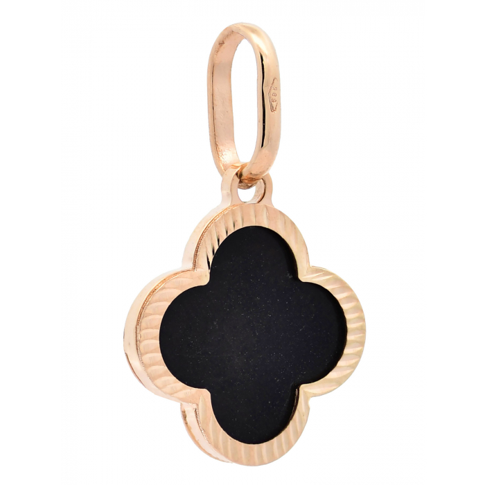 Anhänger für Halskette Blume klein Onyx echt massiv 585-14 Karat Gold