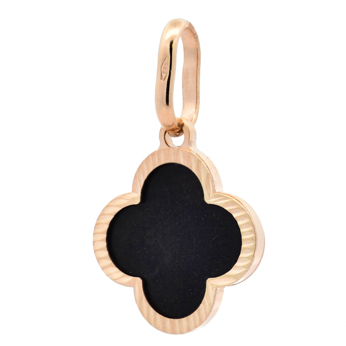 Anhänger für Halskette Blume klein Onyx echt massiv 585-14 Karat Gold