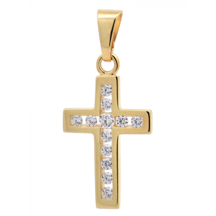 Gold Anhänger Kreuz mit 12 Zirkonia Steinen massiv 333 - 8 Karat Gold 