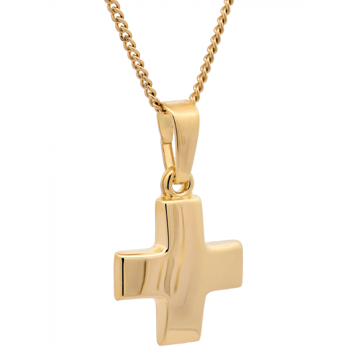 Gold Anhänger Kreuz mit Goldkette massiv 585 - 14 Karat Gold