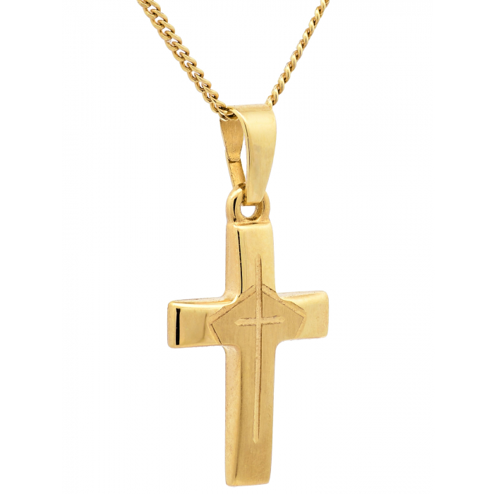 Gold Anhänger Kreuz mit Goldkette massiv 585 - 14 Karat Gold