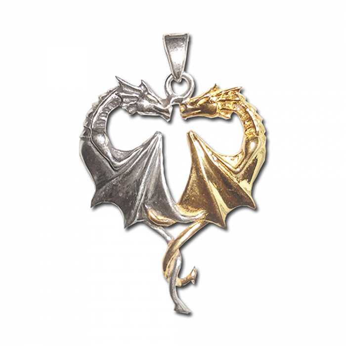Drachen Herz Schmuck Anhänger 925er Silber - Drachen - 29x22mm