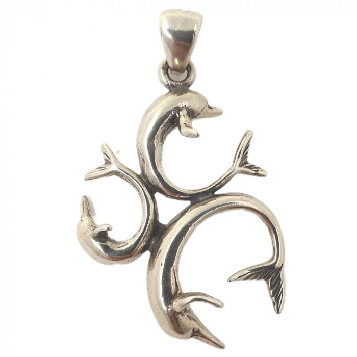 Drei Delphine Schmuck Anhänger 925er Silber - Delfin - 39x25mm