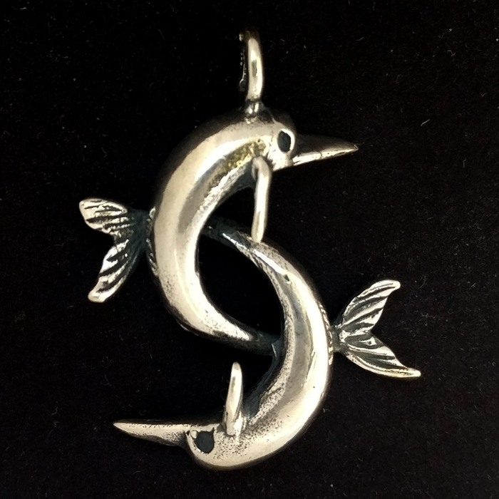 Zwei Delphine Schmuck Anhänger 925er Silber - Delfin - 31x25mm