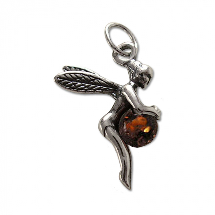 Elfenanhänger mit Bernstein Anhänger 925er Silber - Elfen Feen - 23x14mm