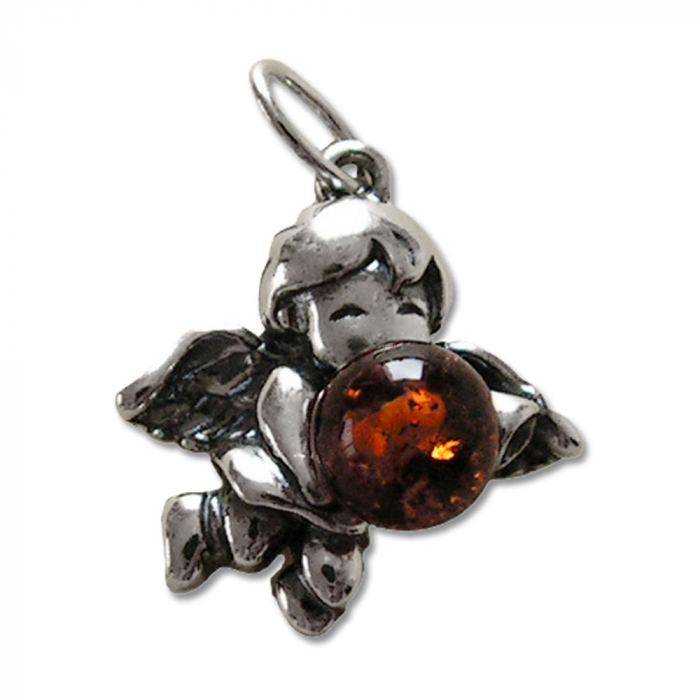Elfenanhänger mit Bernstein Anhänger 925er Silber - Elfen Feen - 20x15mm