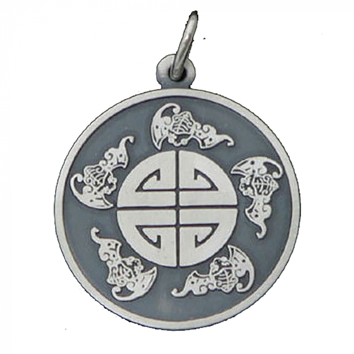 Symbol der fünf Segen Anhänger  versilbert - Asiatisch - Durchmesser: 25mm