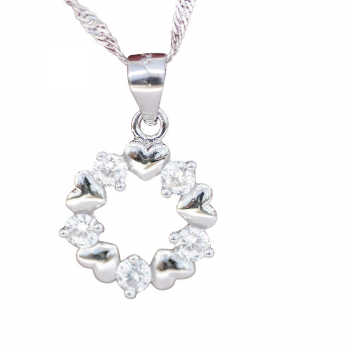Edler Herz Anhänger mit fünf Steinen Zirkonia Crystal wahlweise mit Kette 925 Silber