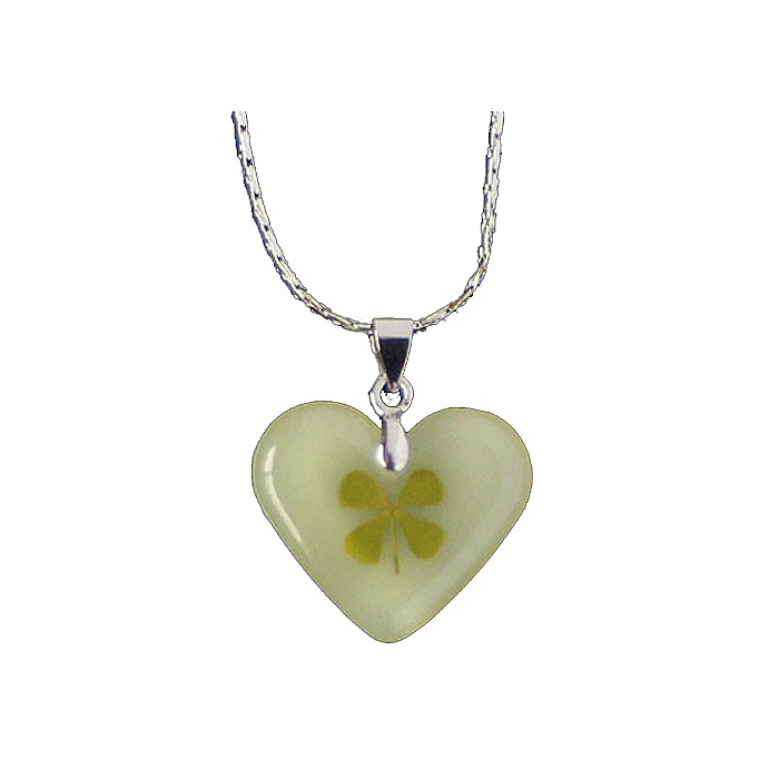 Glücksklee-Anhänger Herz + Kette - Glück , Pflanzen - 22x18mm