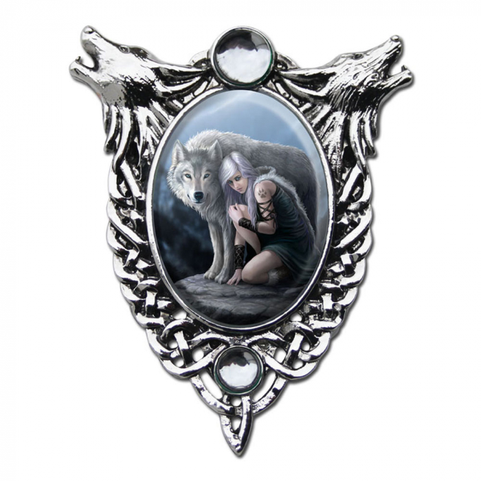 Anne Stokes Anhänger Beschützer Cabochon Schmuck Fantasy Wolf Elfe Unicorn