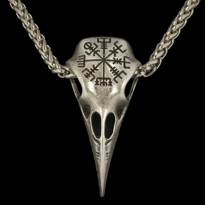 Vogel Schädel Kette Box Wikinger Kompass Anhänger Viking Zinn