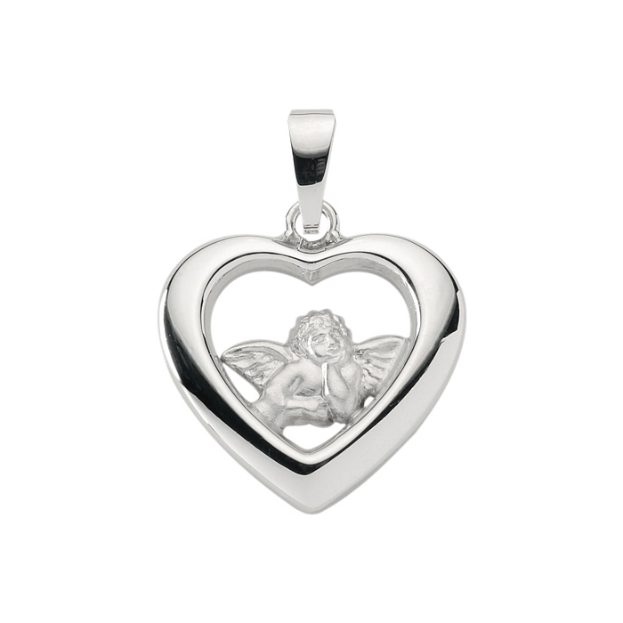 Anhänger Herz mit Engel Amor Kettenanhänger aus 925 Sterlingsilber rhodiniert
