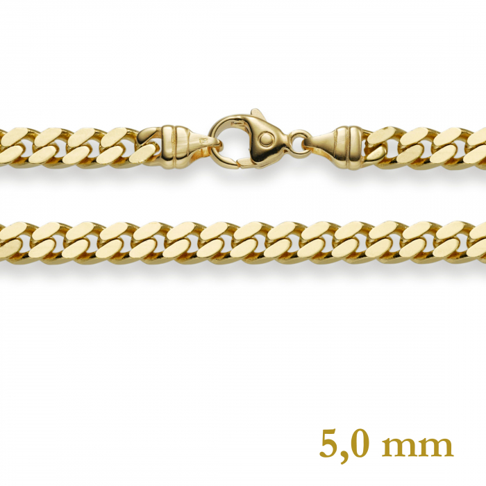 5,0 mm 585 - 14 Karat Gold Halskette Panzerkette 4-seitig diamantiert massiv Gold hochwertige Goldkette - Länge nach Wahl