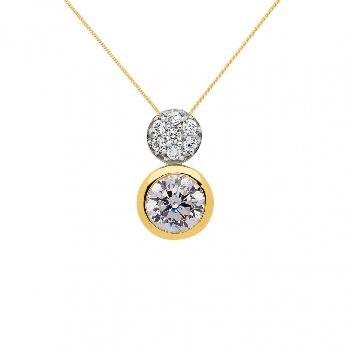 Anhänger aus Gold rhodiniert mit Zirkonia Steinen aus massiv 333 - 8 kt Gelbgold  mit massiver Goldkette