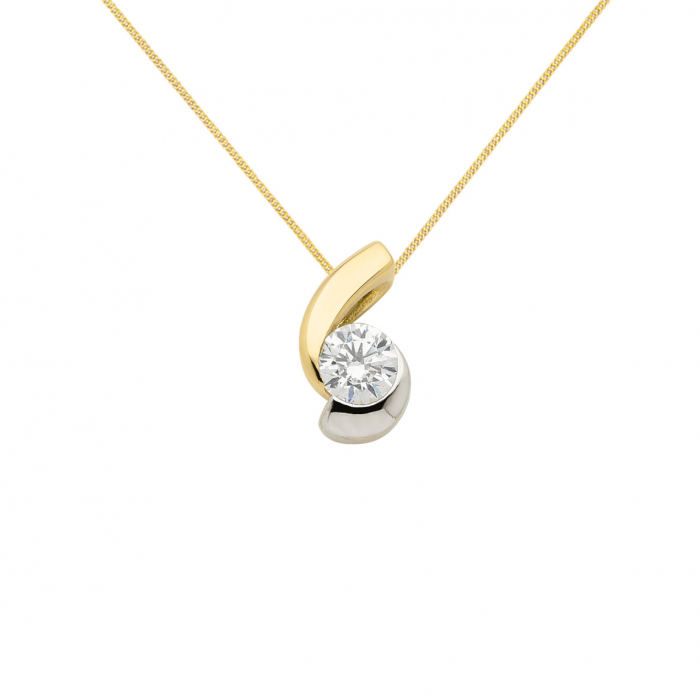 Anhänger aus Gold rhodiniert mit Zirkonia Steinen aus massiv 333 - 8 kt Gelbgold  mit massiver Goldkette