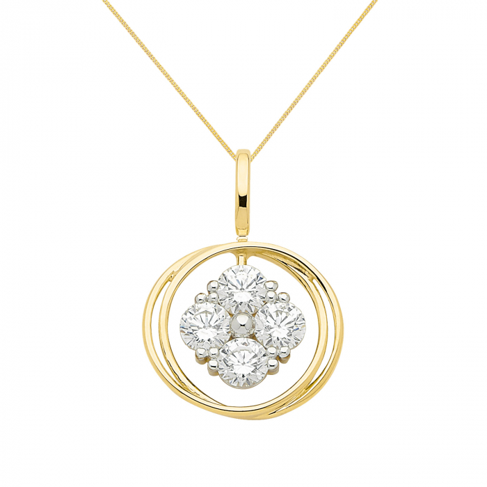 Anhänger aus Gold rhodiniert mit Zirkonia Steinen aus massiv 333 - 8 kt Gelbgold  mit massiver Goldkette