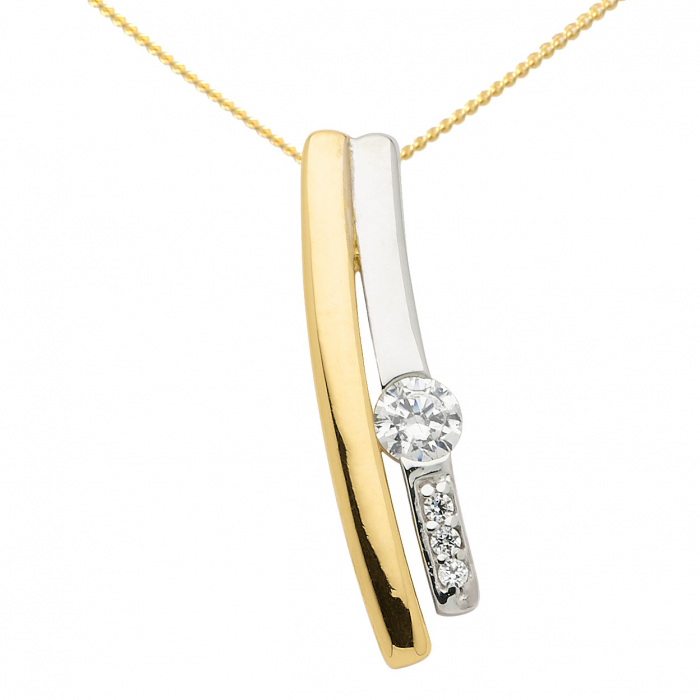 Anhänger aus Gold rhodiniert mit Zirkonia Steinen aus massiv 333 - 8 kt Gelbgold  mit massiver Goldkette