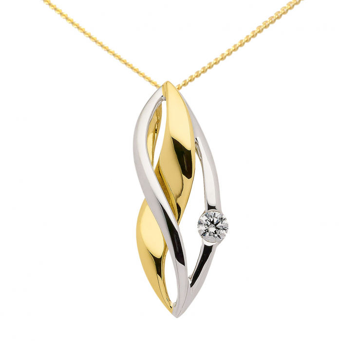 Anhänger aus Gold rhodiniert mit Zirkonia Steinen aus massiv 333 - 8 kt Gelbgold  mit massiver Goldkette