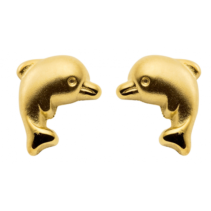Ohrstecker Motiv Delphin, Delfin 333 Gelbgold