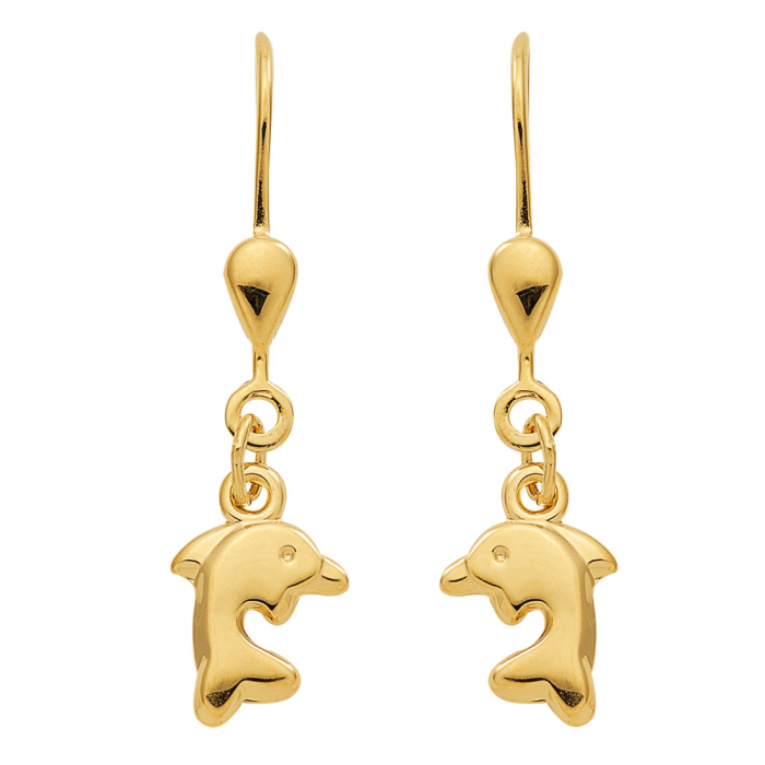 Ohrhänger, Ohrringe mit Brisur Delphin  333 Gelbgold