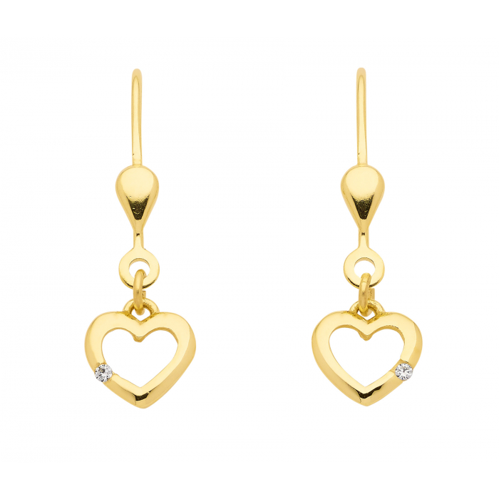 Ohrhänger, Ohrringe . Herz Zirkonia 333 Gelbgold