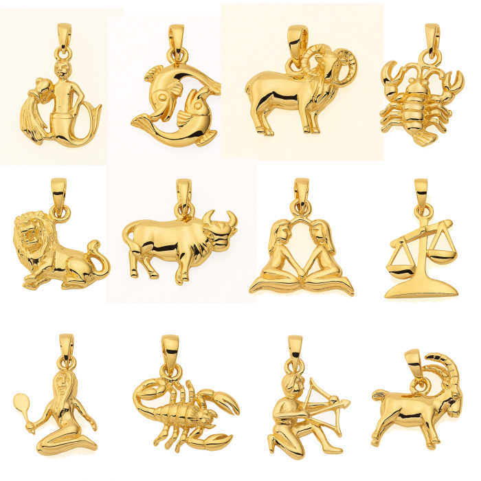 Anhänger Sternzeichen Motive 585 - 14 kt Gelbgold wahlweise mit massiver Goldkette