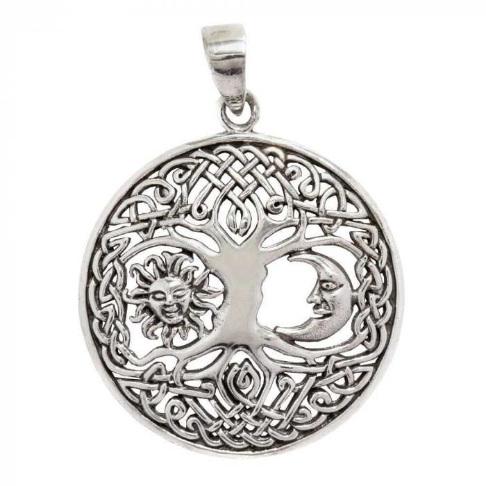 Keltischer Anhänger Baum mit Sonne & Mond - Silber Anhänger 925er Silber