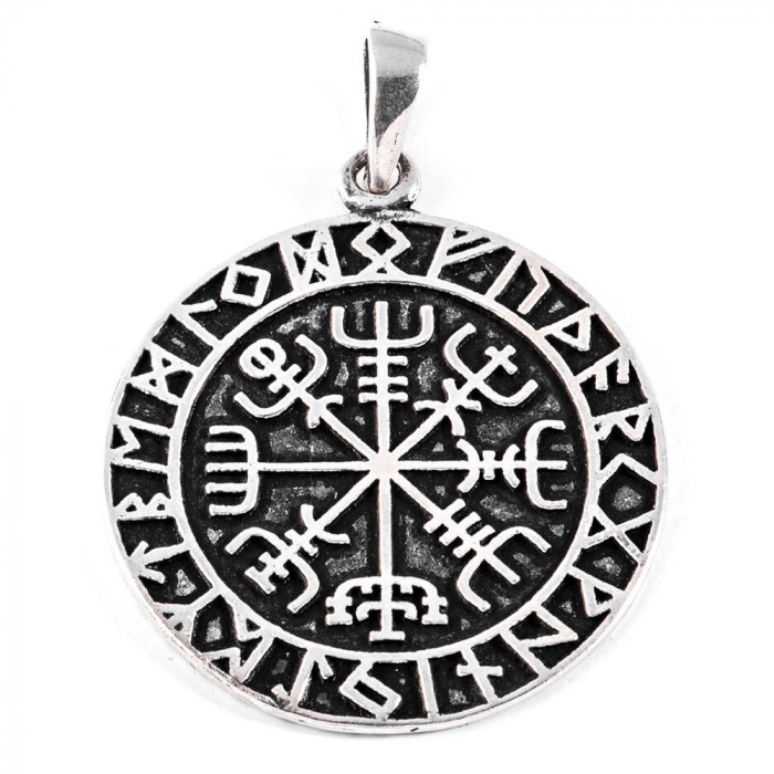 VEGVISIR Medaillon Silberanhänger Wikinger Viking Kompass Rune Anhänger 925er Silber