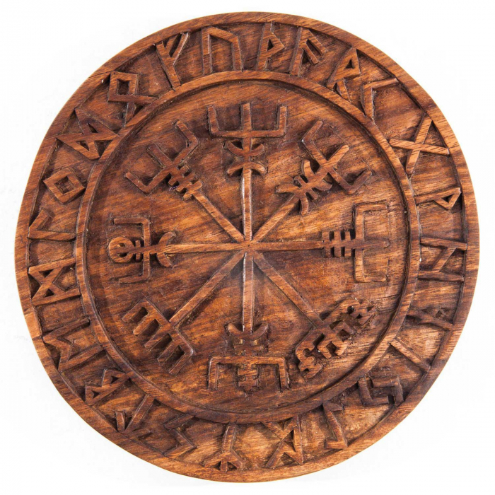 Wandschmuck Wandbild Runen Kreis Wikinger Kompass geschnitztes Ornament Holzbild