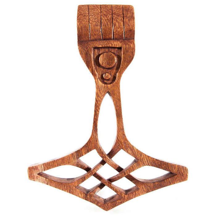 Wandschmuck Wikinger Thorshammer aus Holz Viking geschnitztes Ornament Holzbild