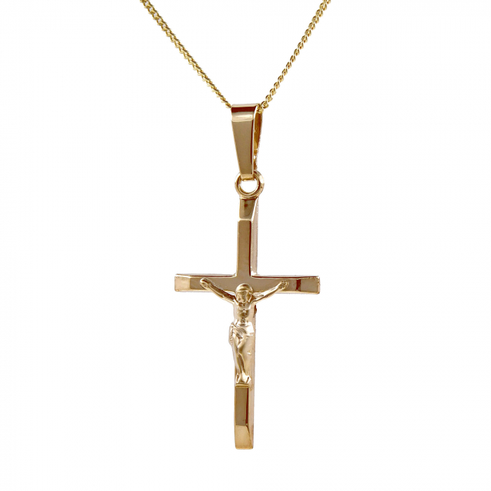 Anhänger Kreuz 585 14 Karat Gold mit massiver Goldkette 1,1 mm 585-14 Karat Gold Juwelier Qualität