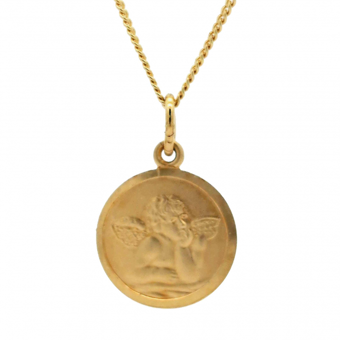 Anhänger Medaille Amor Engel mit Kette 1,1 mm 333-8 Karat Gold 36 cm