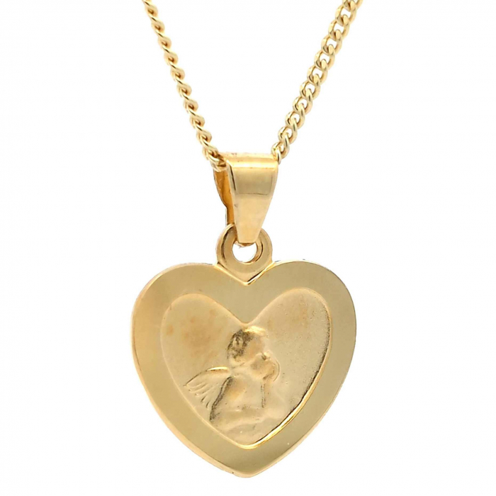 Anhänger Medaille Amor Herz mit Engel mit Kette 1,1 mm 333 Gold 45 cm