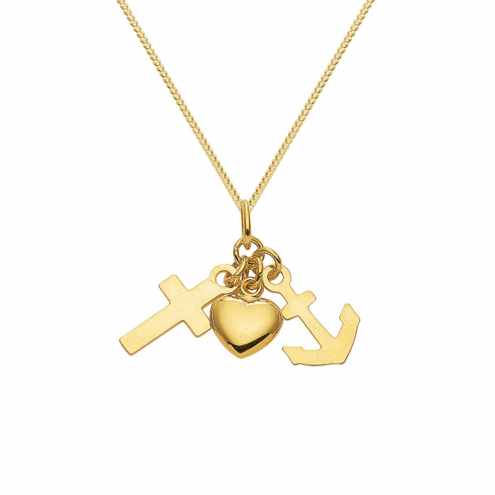 Anhänger Glaube Liebe Hoffnung mit Kette 1,1 mm 333-8 Karat Gold 38 cm