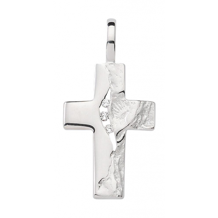 nhänger Kreuz aus Silber mit Zirkonia gehämmert aus massiv 925 Sterlingsilber
