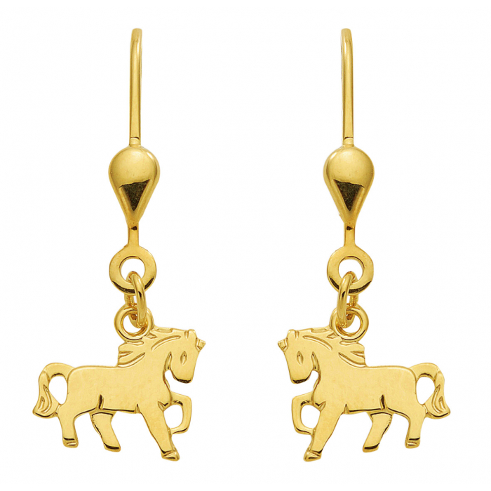 Ohrhänger, Ohrringe mit Brisur Motiv Pferd 333 Gelbgold