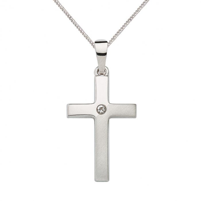 Anhänger Kreuz mit Zirkonia Stein aus massiv 333 - 8 kt Weißgold mit massiver Goldkette 333 - 8 Karat Gold