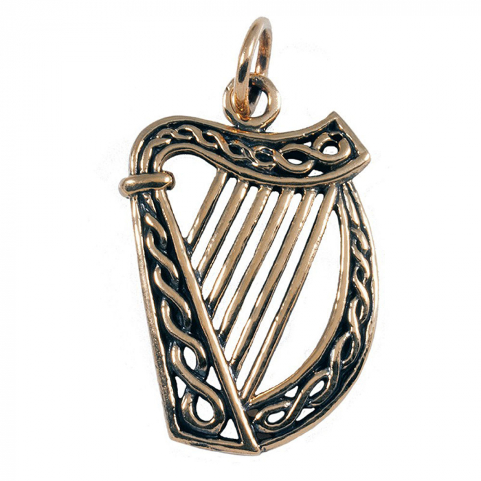 Keltische Irische Harfe Anhänger groß Bronze Irish Harp Keltische Knoten 17x30mm