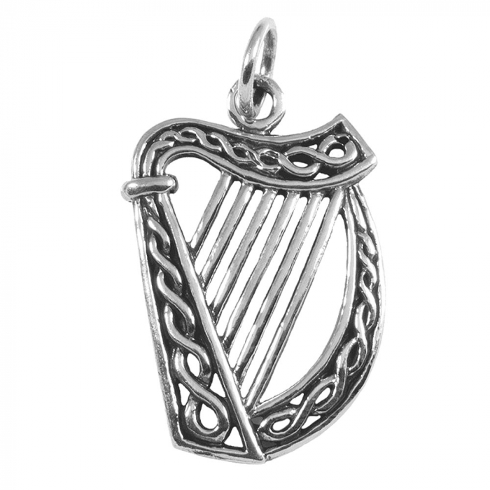 Keltische Irische Harfe Anhänger groß Schmuck 925er Silber Irish Harp 30x17mm