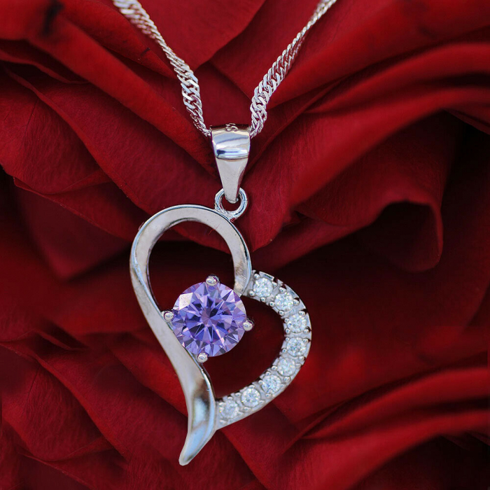 Herz Anhänger violetter Zirkonia Crystal mit Singapurkette 925 Silber