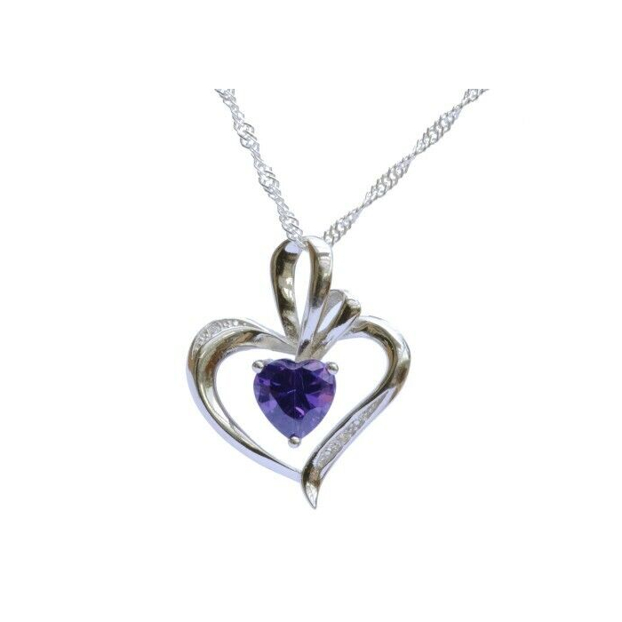 Anhänger Herz mit violettem Stein Zirkonia Crystal mit Singapurkette 9