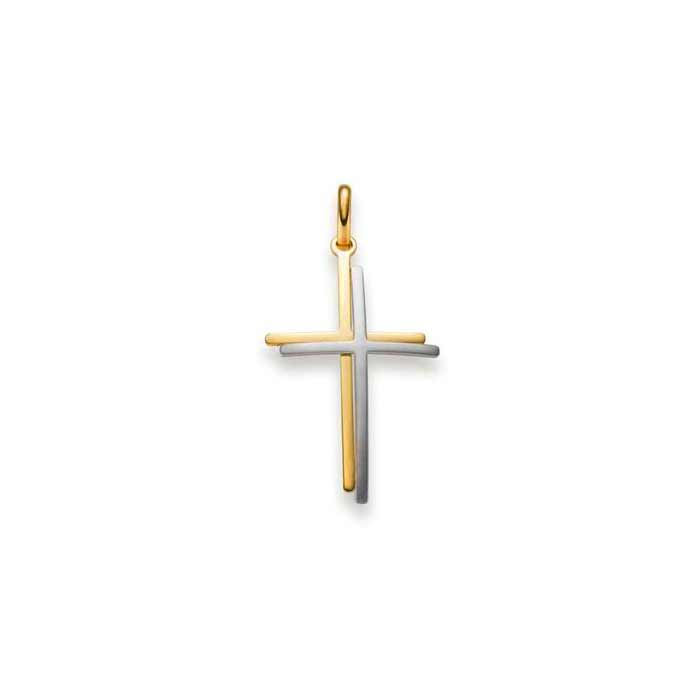 Anhänger Kreuz massiv Gold - 585 14 Karat Gelbgold und Weißgold