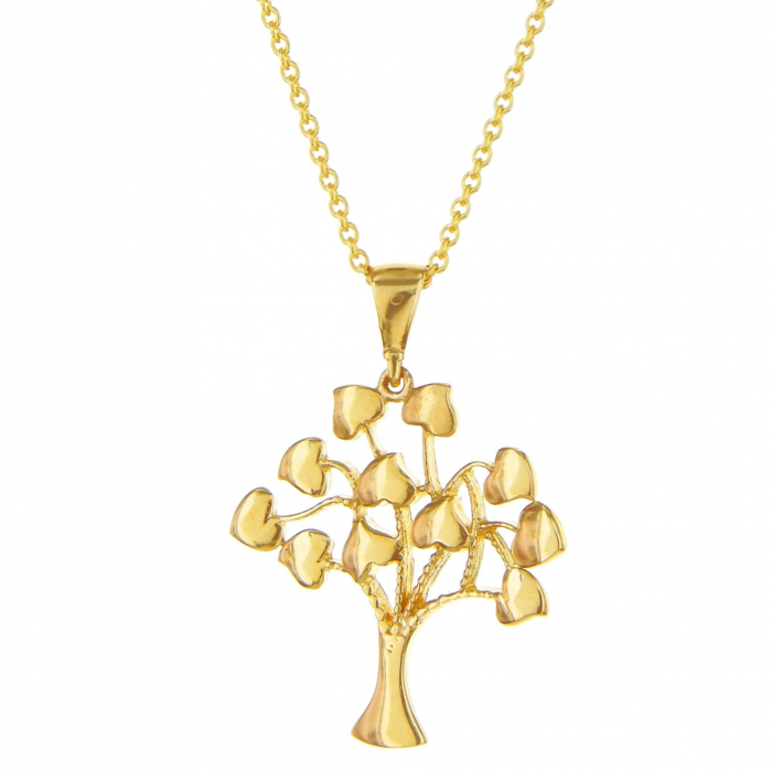 Anhänger Lebensbaum mit Herzen 585 Gold mit massiver Goldkette 1,1 mm