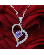 Herz Anhänger violetter Zirkonia Crystal mit Singapurkette 925 Silber